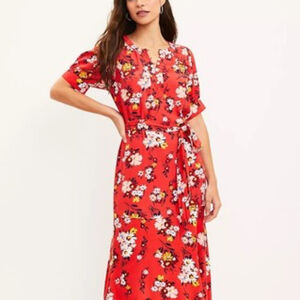 Ann Taylor LOFT Floral Puff Sleeve Midi Dress Size 2 Button Front NWT